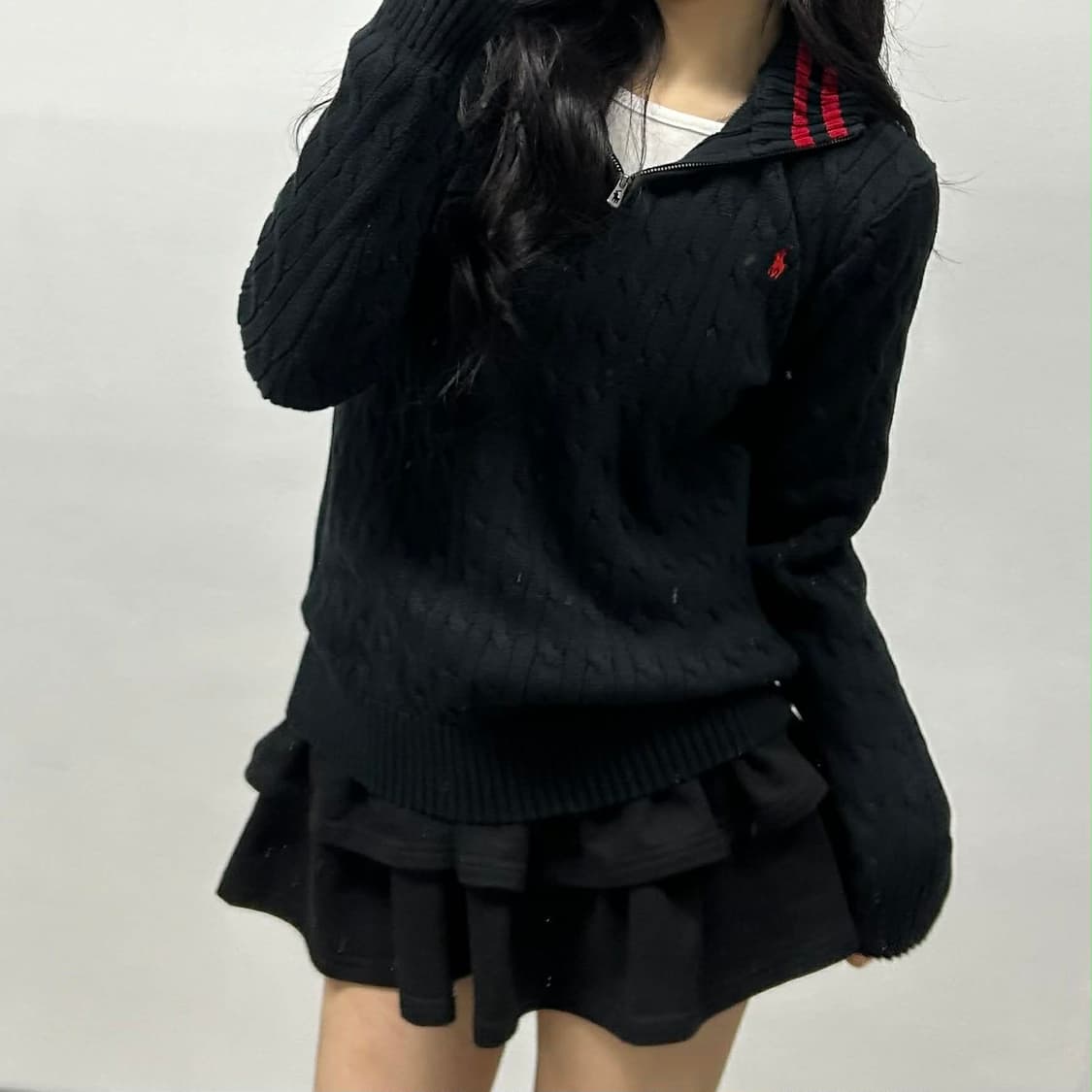 폴로 랄프로렌 신형 큐알택 블랙 케이블 하프집 코튼 니트 반집업(XL) 상품이미지1