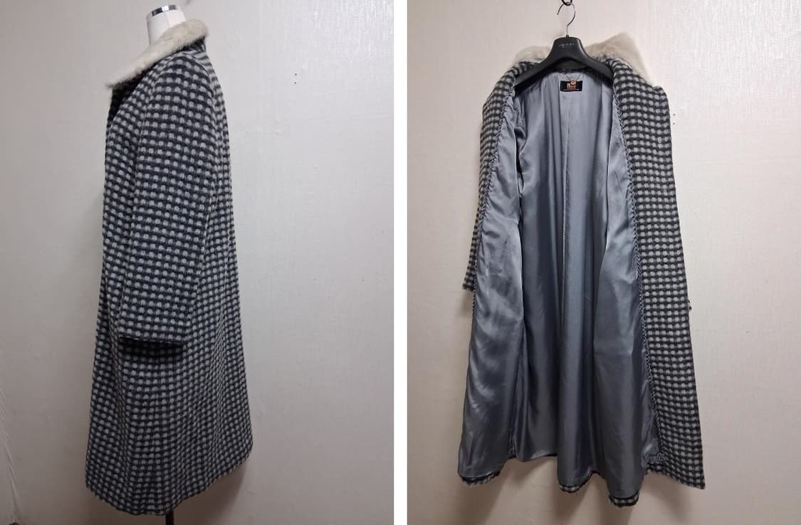 BELLE VOGUE 알파카롱코트 밍크카라 그레이검정체크 66 고품질 상품이미지4