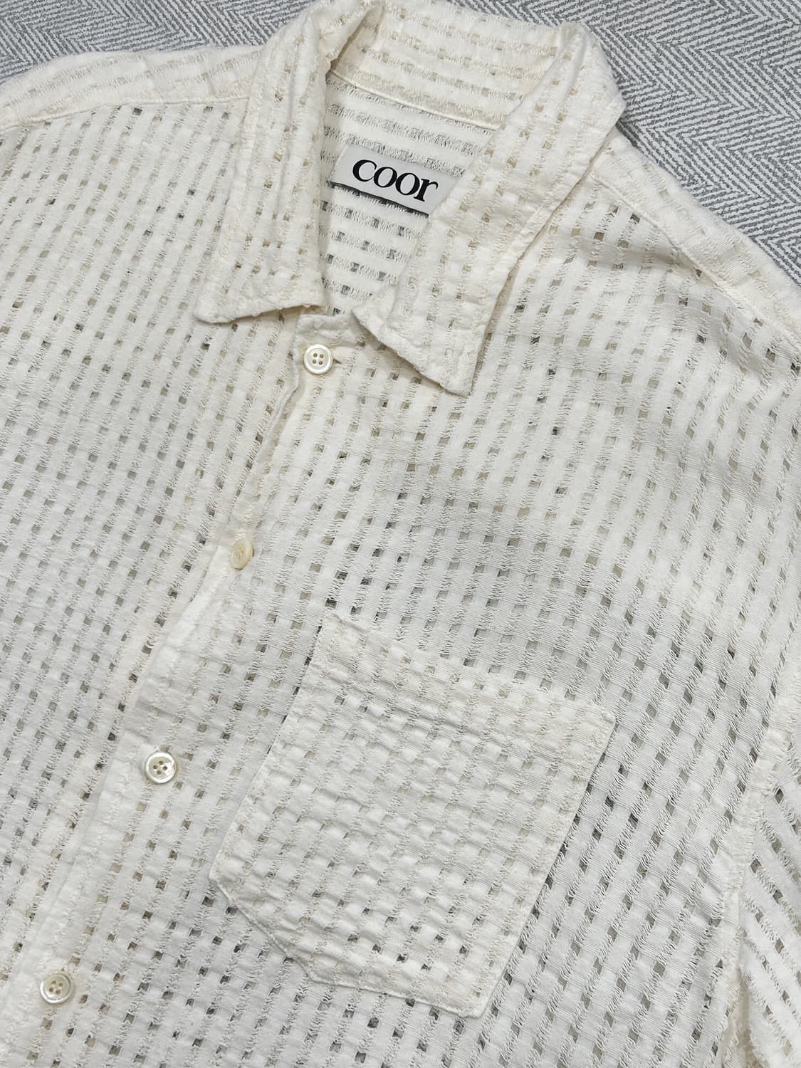 Coor 쿠어 매쉬 그리드 오픈 칼라 셔츠 아이보리 상품이미지5