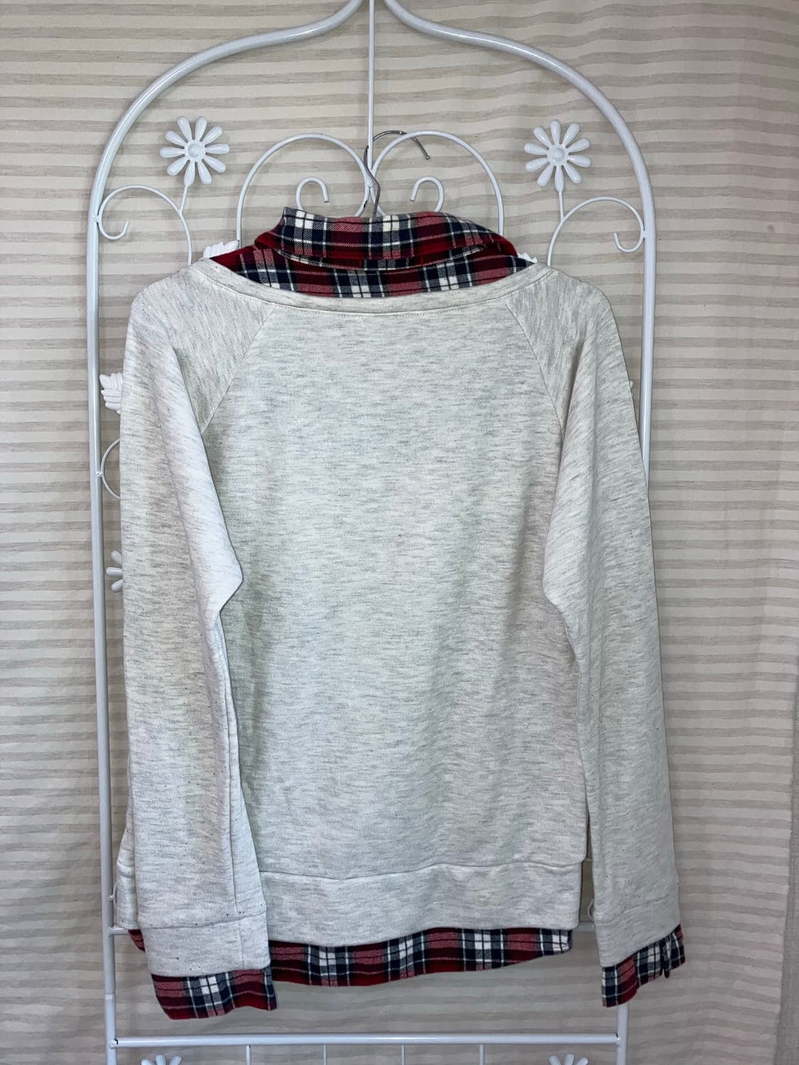 jpn vintage 레드와인 네이비 체크셔츠 멜란지 레이어드 맨투맨 y 상품이미지5