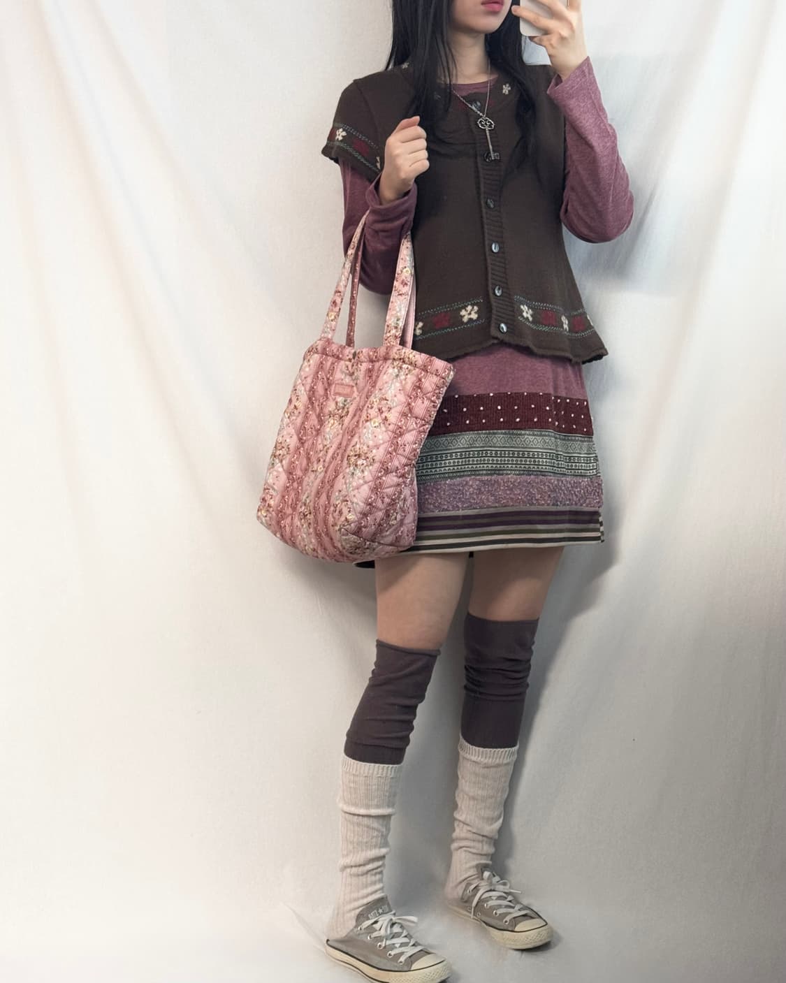 자수 가디건 패치 워크 밑단 롱슬리브 원피스 2pcs SET 상품이미지2