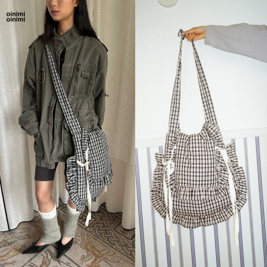 oinimi 가방 체크 러플 백팩 크로스백 2way 상품이미지2