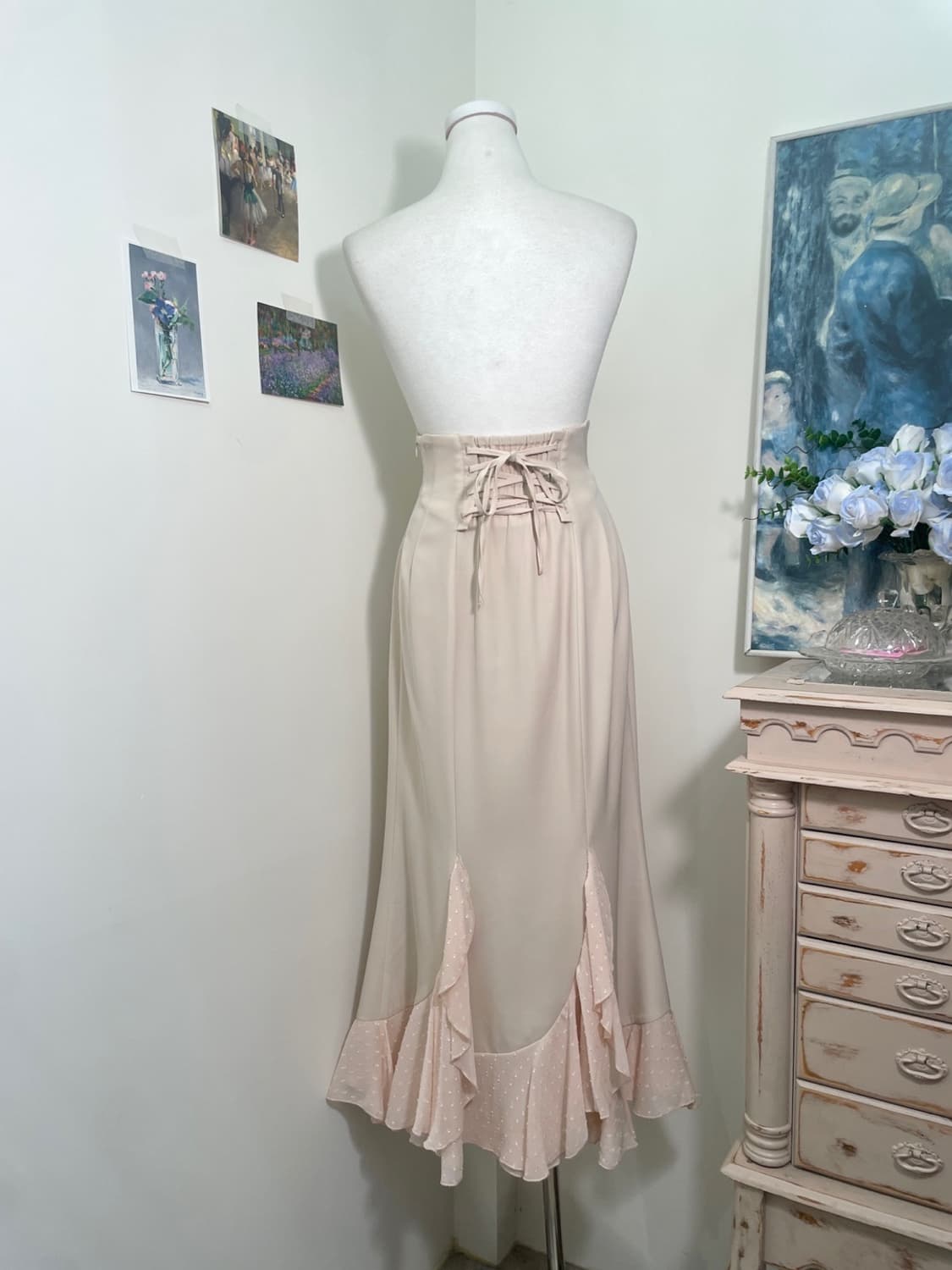 sheer pink dot ruffle princess long skir 상품이미지4