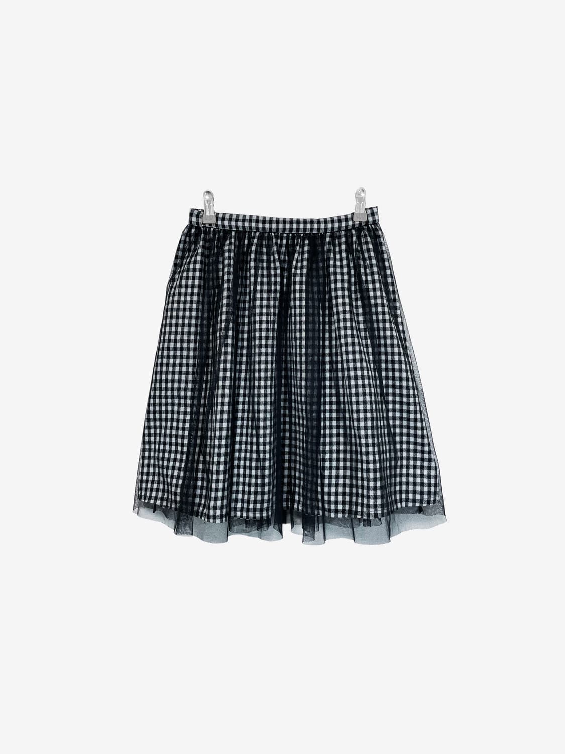 Gingham Chiffon Midi Skirt - Black 상품이미지5
