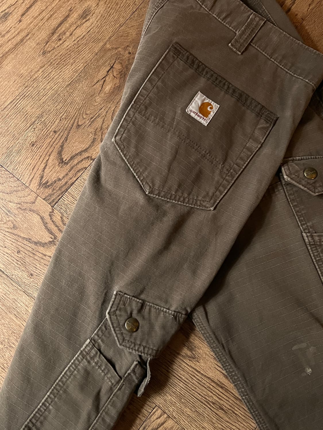 [32]칼하트 USA 더티워싱 다크커피 립스탑 더블니 워크 카고 팬츠 상품이미지7
