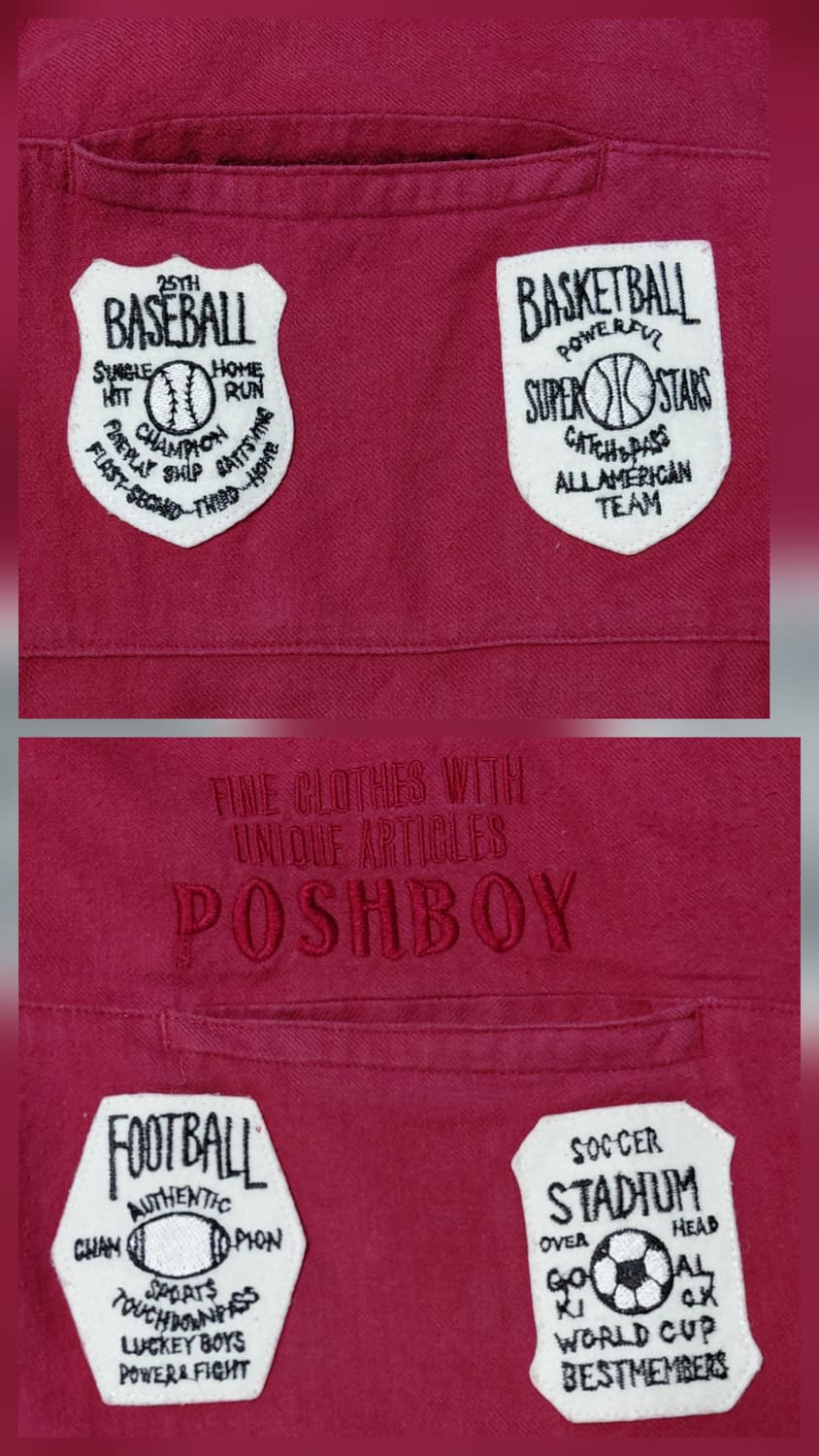 90s 일본 빈티지 POSH BOY 스포츠 자수 패치 셔츠 자켓 상품이미지3