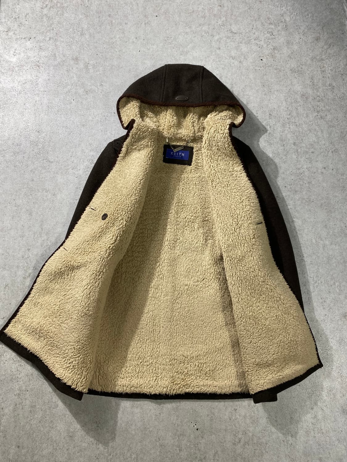 [M] Keith London 브라운 울 후드 시어링 코트 상품이미지3