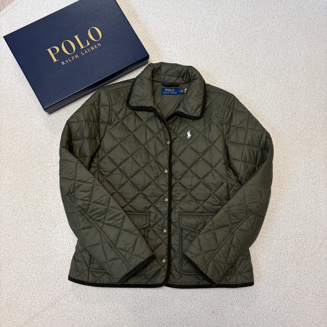 정품QR택)폴로 랄프로렌 퀼팅 자켓 카키색 상품이미지1