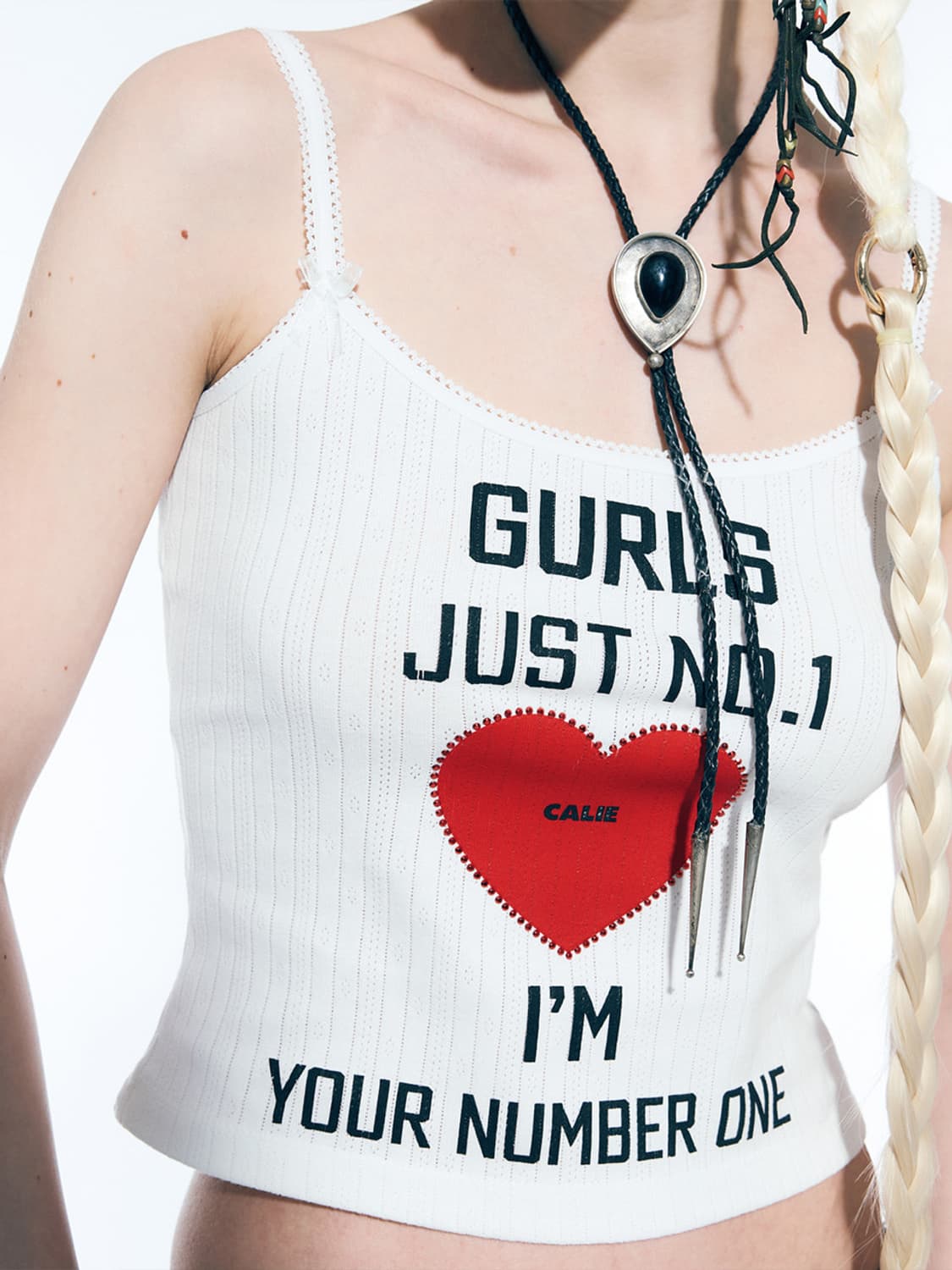 에즈이프캘리 gurls 슬리브리스 탑 화이트 상품이미지3