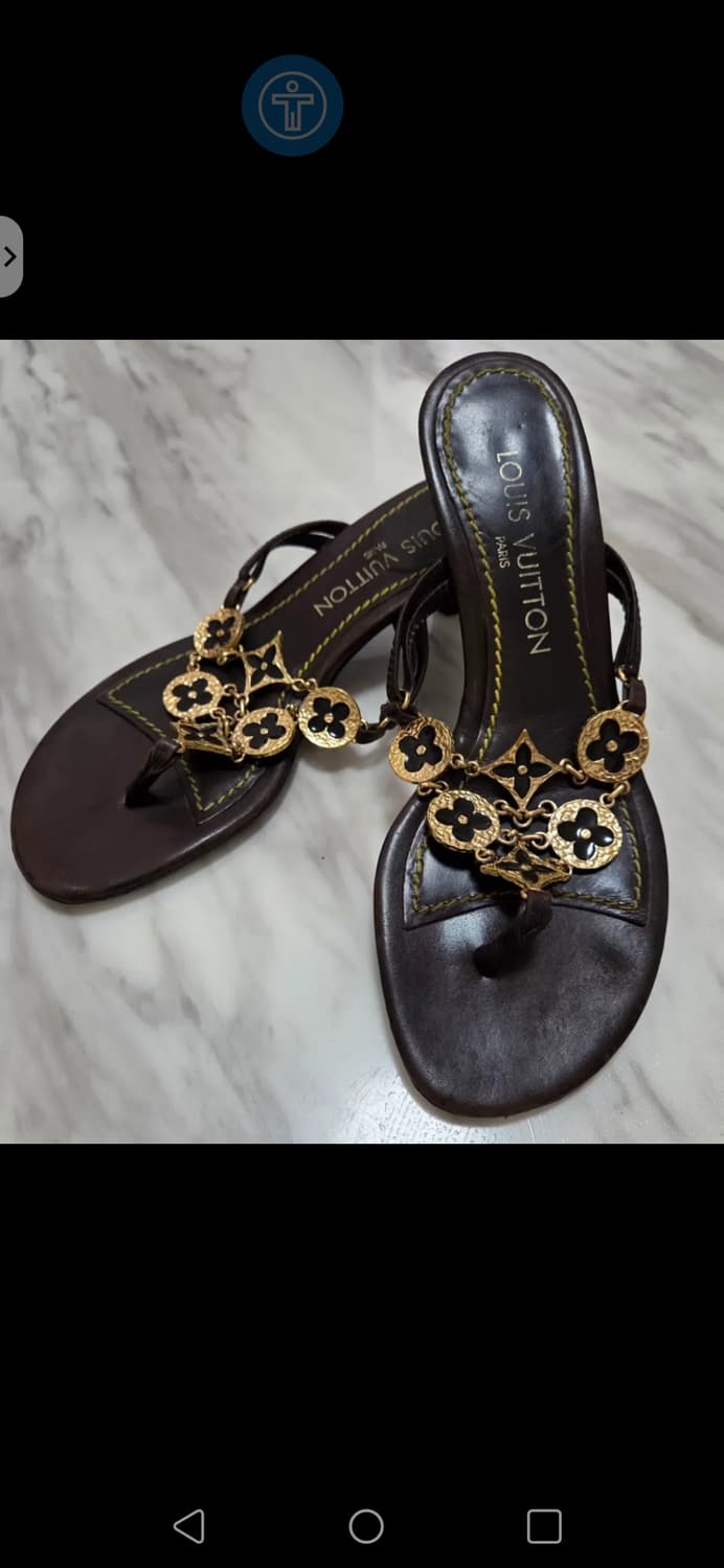 특가세일!(정품)루이비통 모노그램 콰트레포일 골드메탈체인 가죽 뮬 샌들 상품이미지8