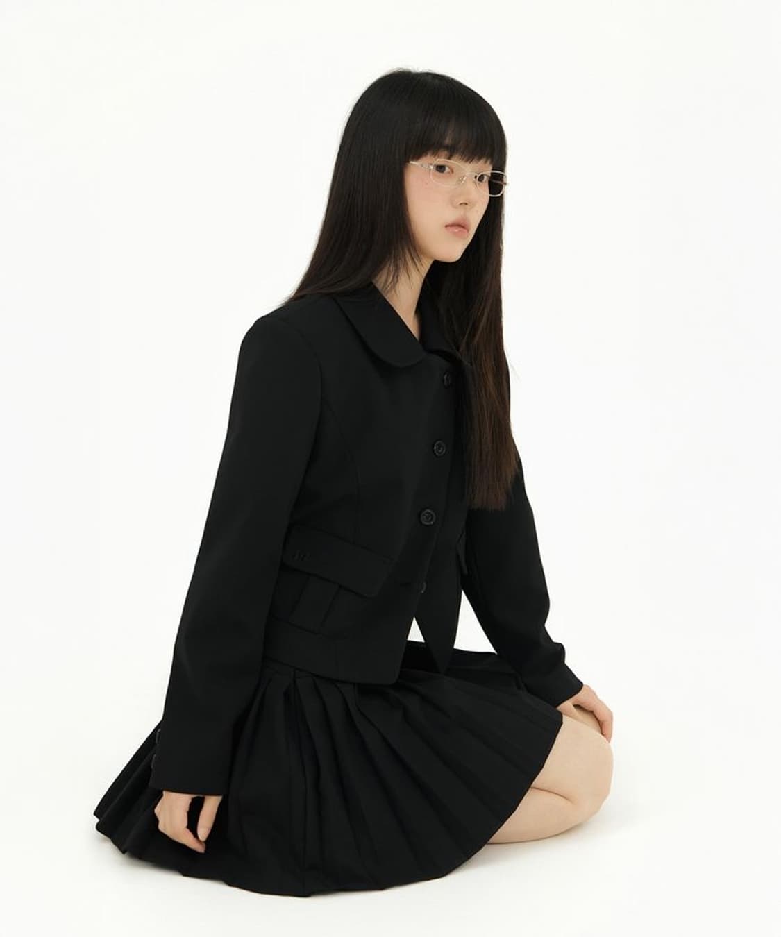 미레코 DIAGONAL TWO BUTTON PLEATS SK BLACK  상품이미지5