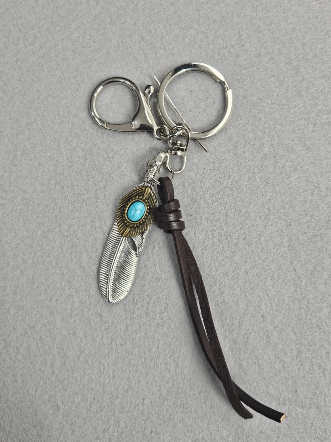 핸드메이드 레더스트링 터키석 메탈페더 키링 ( OS ) / 11530 상품이미지1