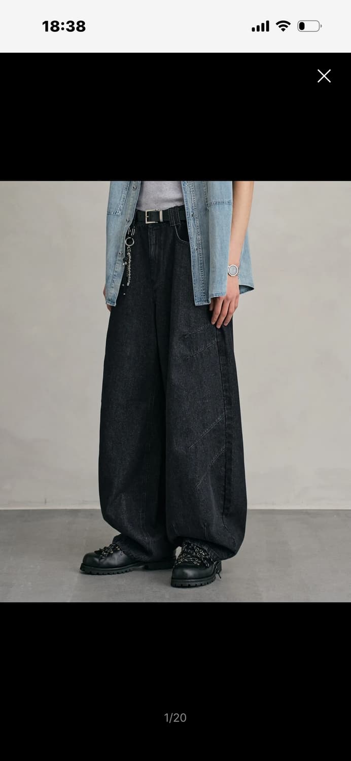 Balloon Wide Jeans DCPT055Black 상품이미지1