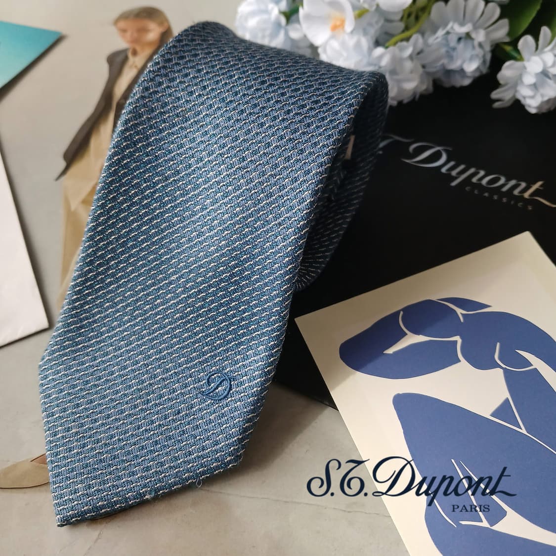 에스티듀퐁 넥타이 네이비 텍스처 조직 8.2cm A+등급 A19875 상품이미지1