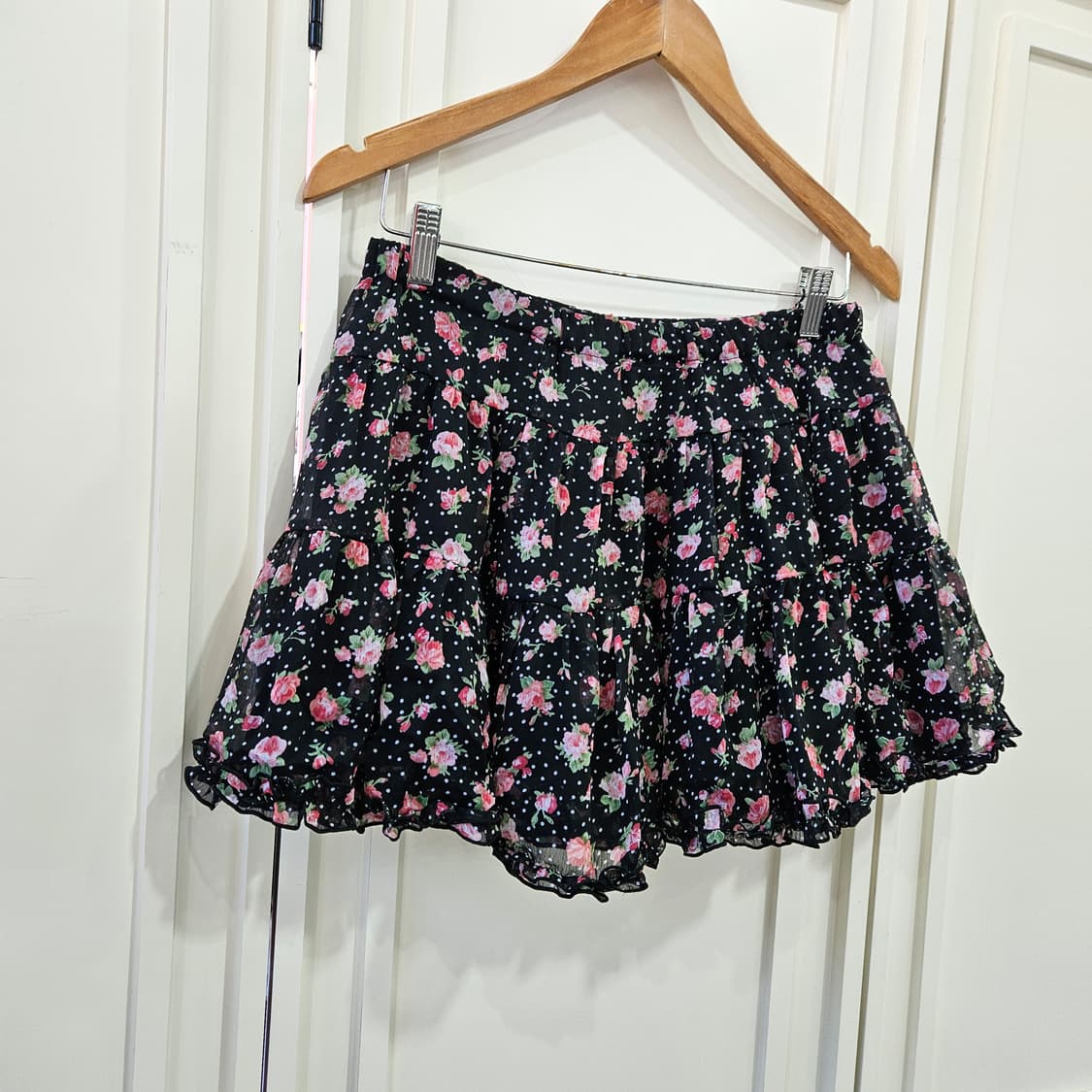 블랙 플라워 도트 미니 스커트 상품이미지2