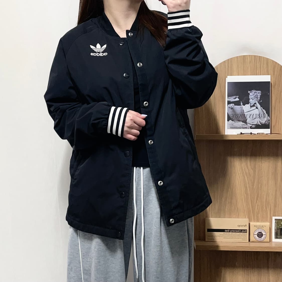[정품] 아디다스 블랙 트레포일 똑딱이 점퍼 [ 90 ] 상품이미지3
