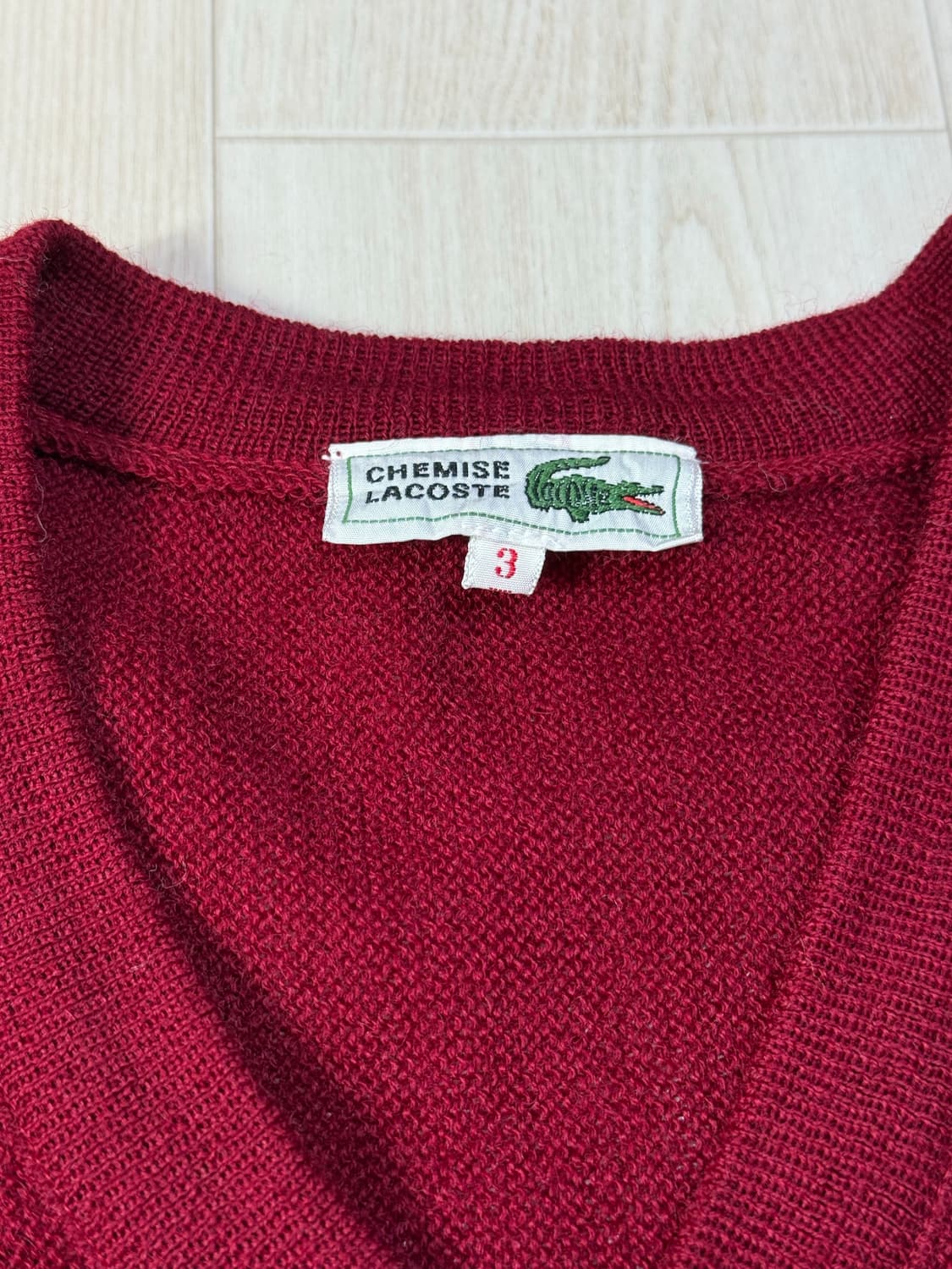 빈티지 라코스테 70s 80s 울 100 브이넥 니트 레드 상품이미지2