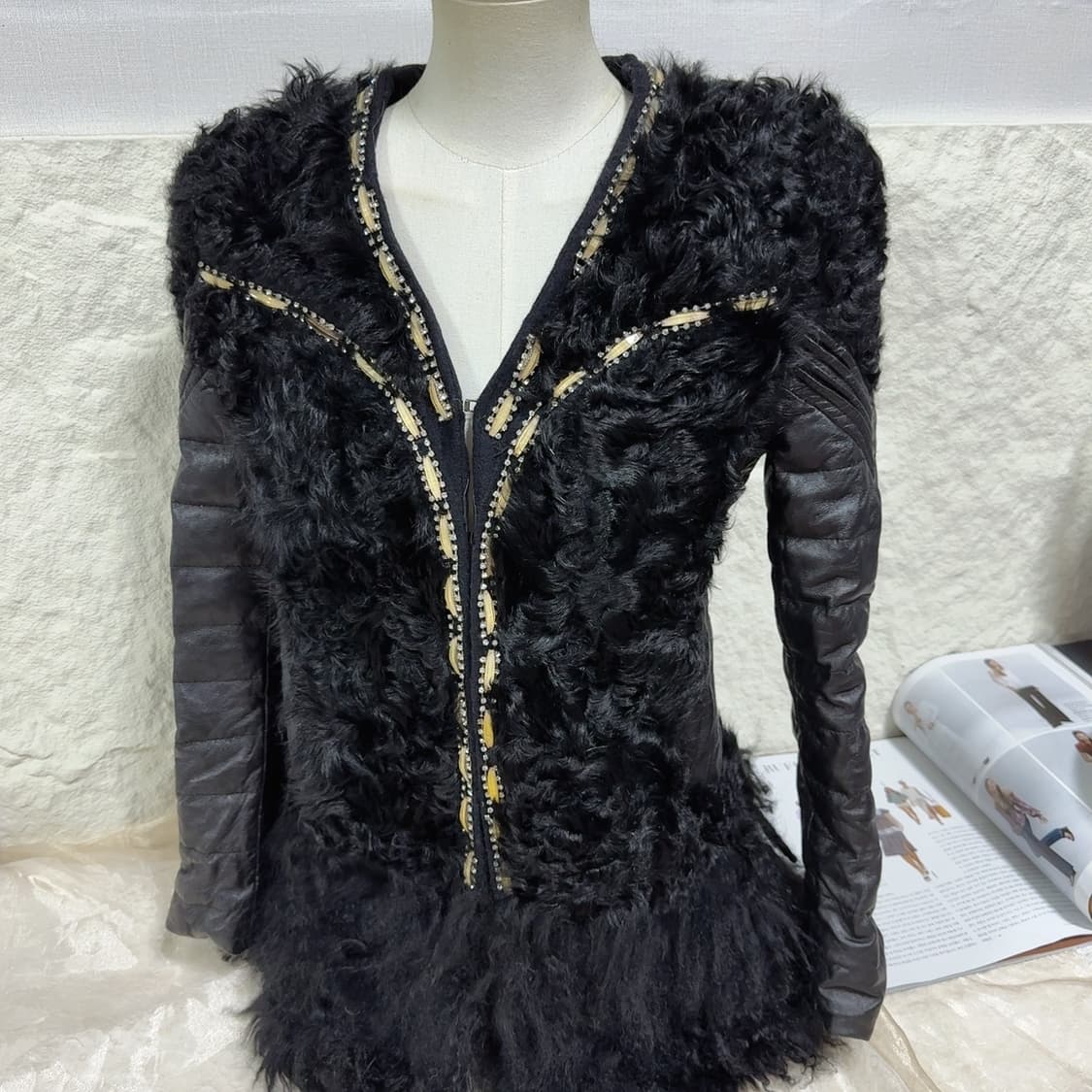 빈티지  큐빅장식 다크 양털 토스카나 양가죽자켓 상품이미지1