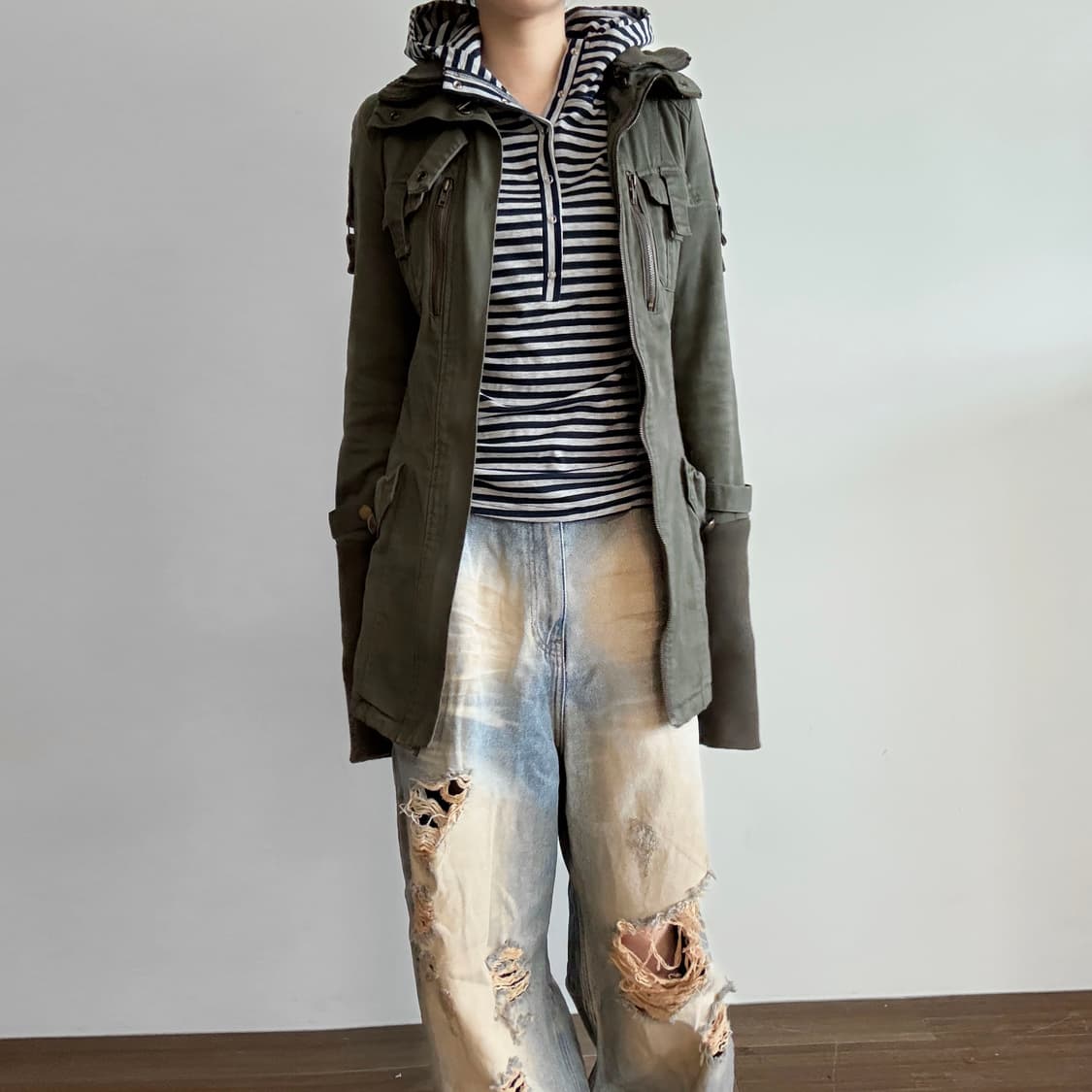 Ribbed Sleeve Military Field Jacket 상품이미지2