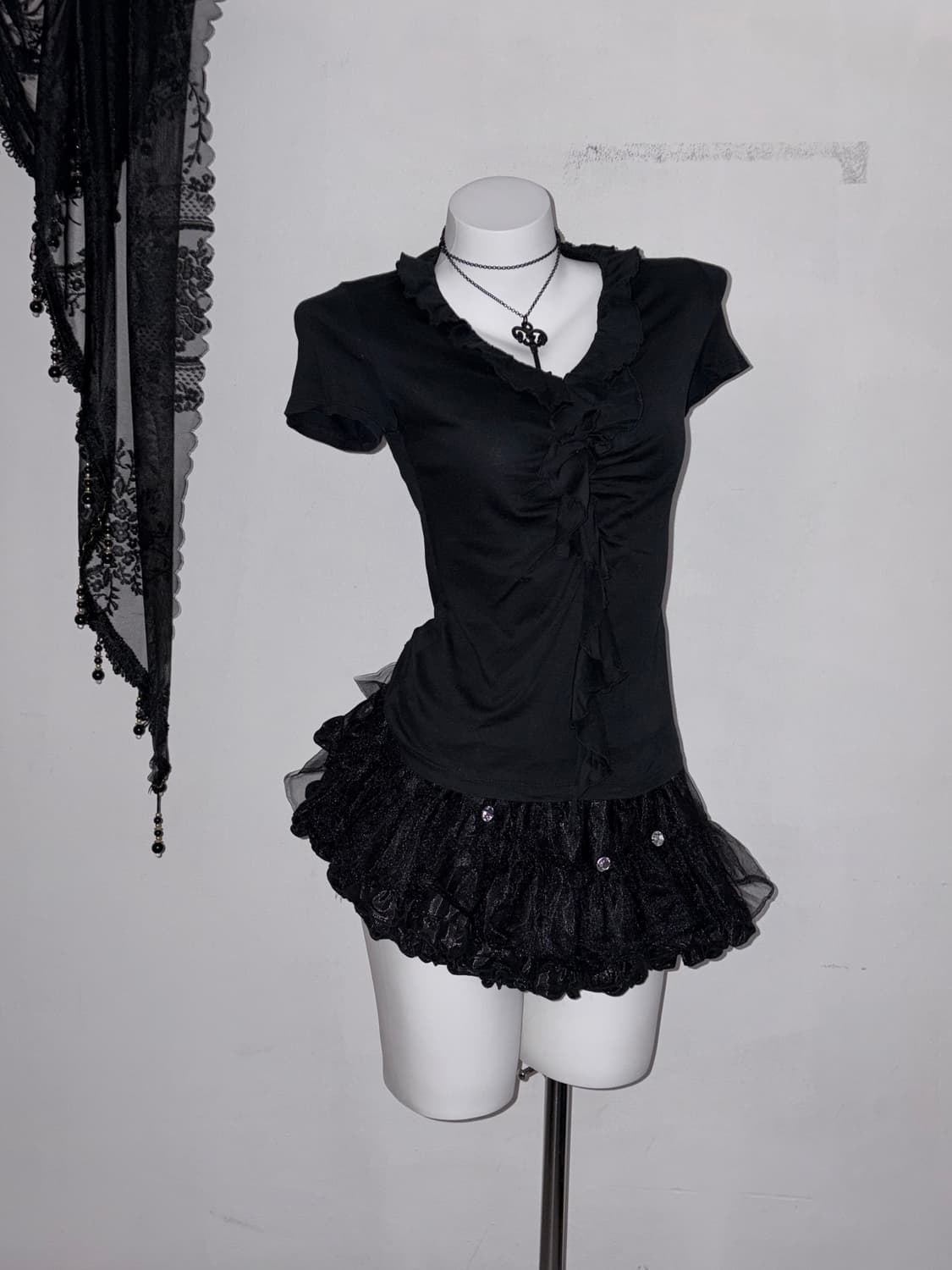 올블랙 고스코디세트 공겜여주 고딕 다크페어리 3피스 상품이미지7