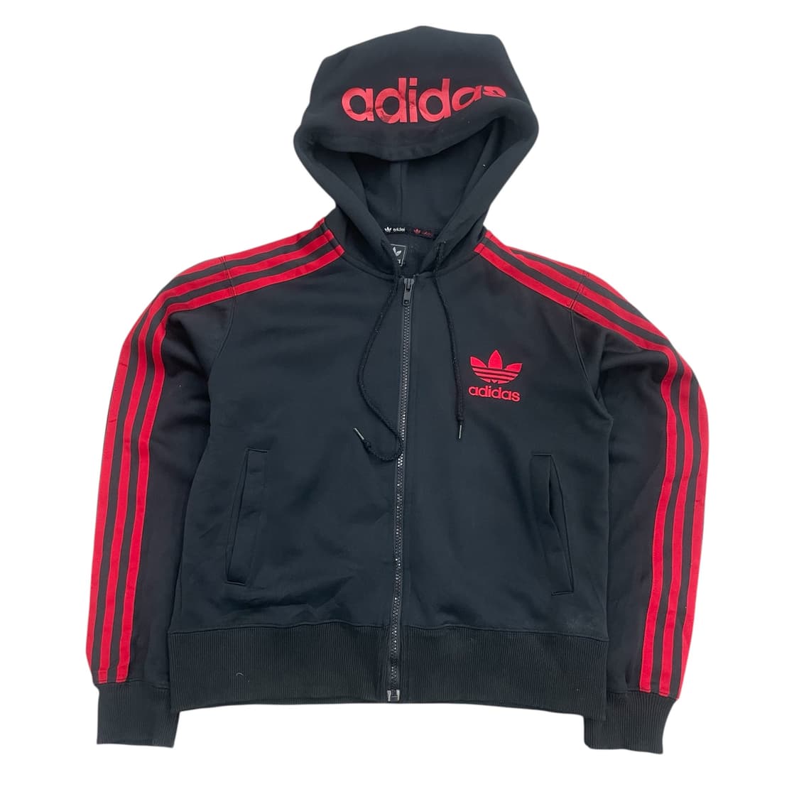 아디다스 블랙/레드 삼선 후드 져지 상품이미지1