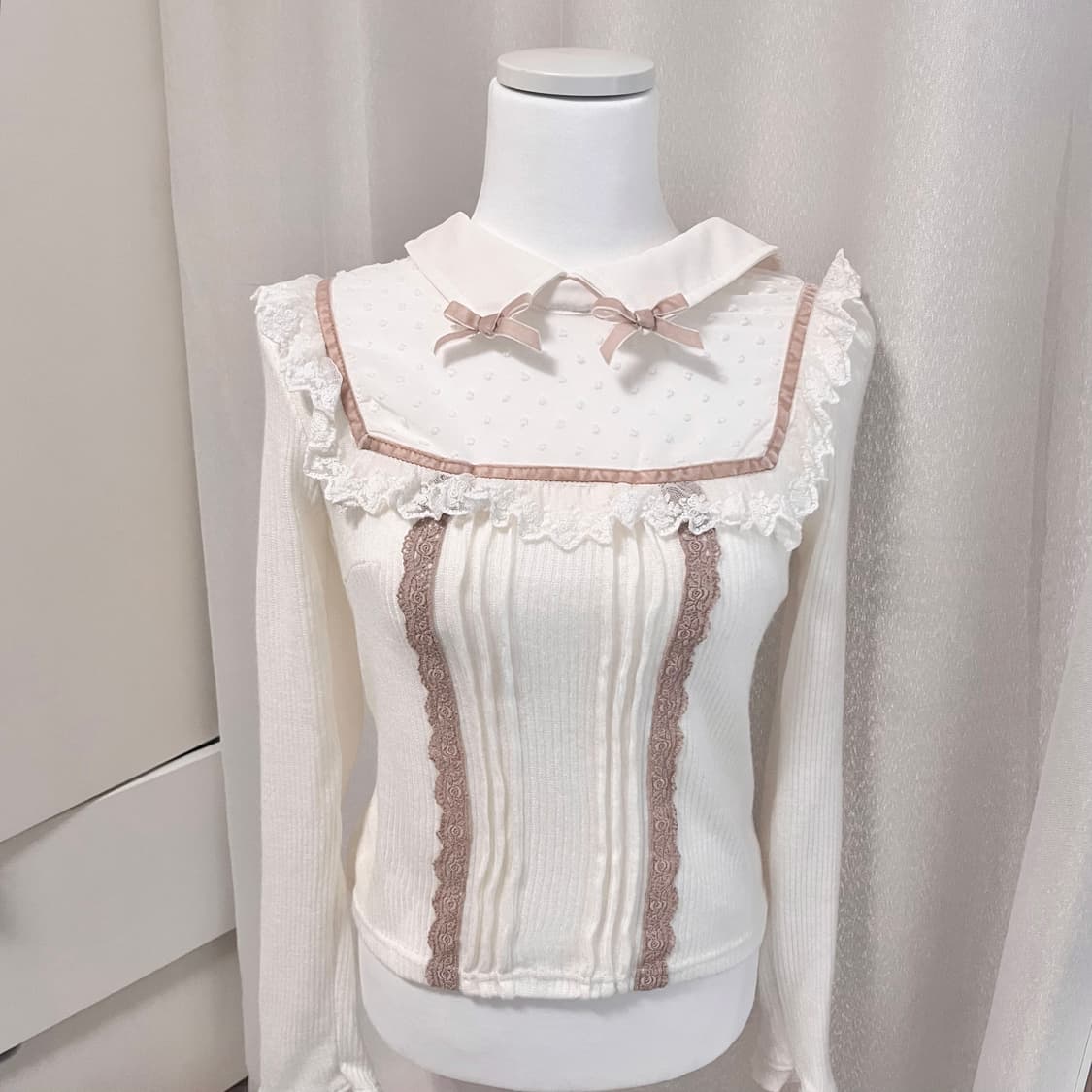 리즈리사깔 히메갸루 로걀탑 딱붙 레이스리본 카라티 상품이미지1