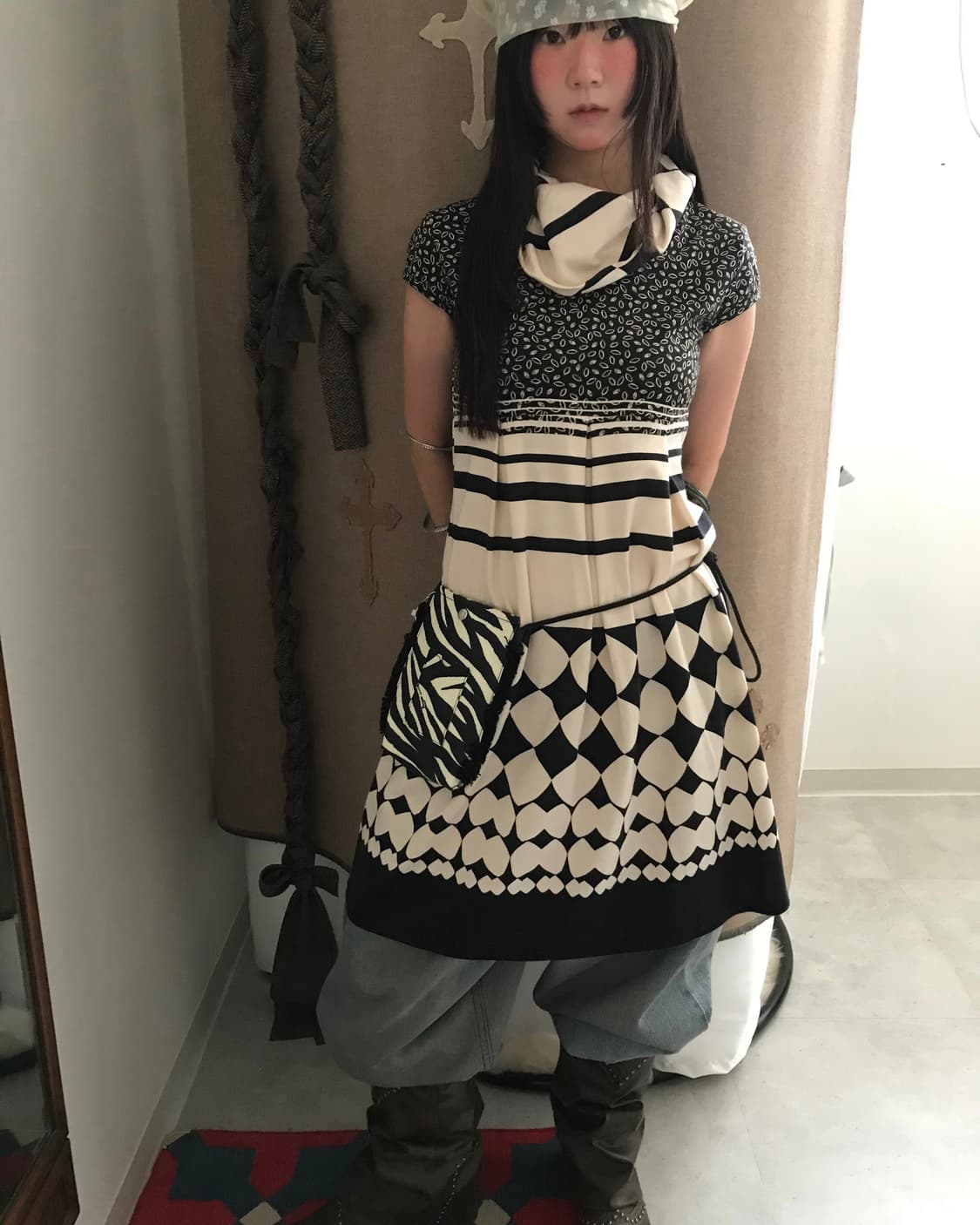 vintage turtle neck pattern one-piece 상품이미지1