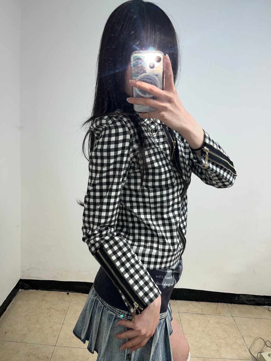 깅엄 체크 펑크 자켓 상품이미지4