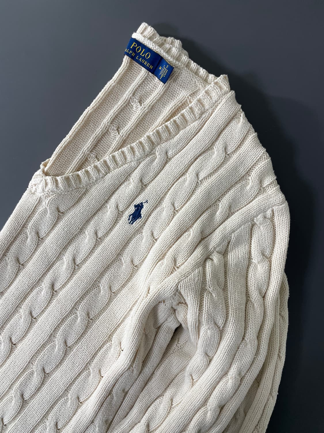 [M] 폴로 랄프로렌 여성 코튼 케이블 꽈배기 브이넥 니트 스웨터 상품이미지4