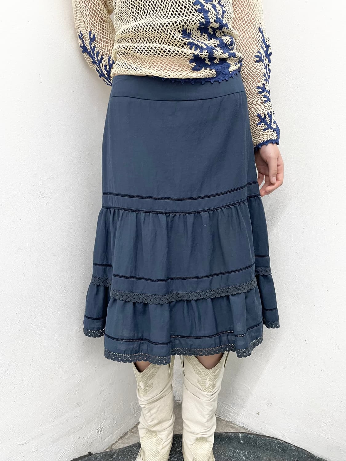 네이비 코지 프릴 캉캉 스커트 상품이미지2