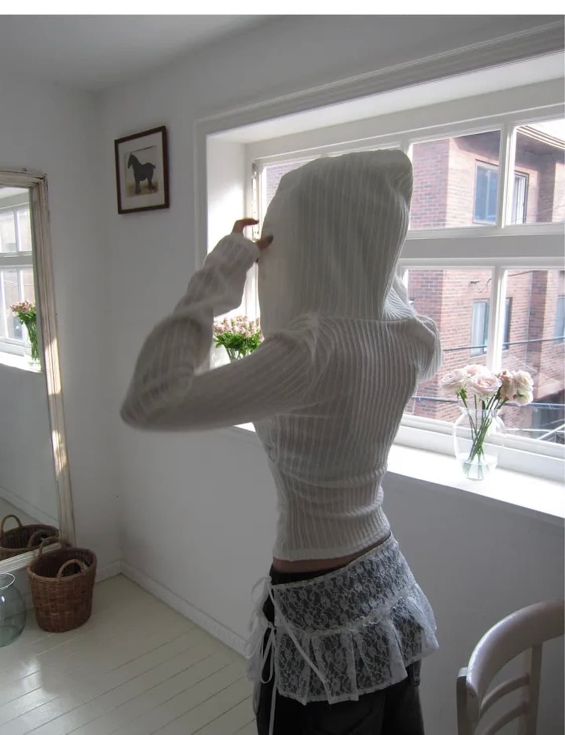 모디무드 쿠리린 랩 후드 니트 아이보리 상품이미지7