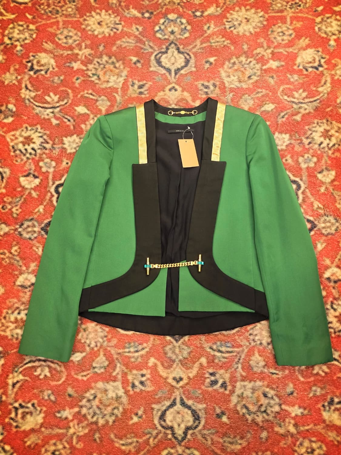 구찌(Gucci) 실크 그린 체인 디테일 숏 블레이져 상품이미지3