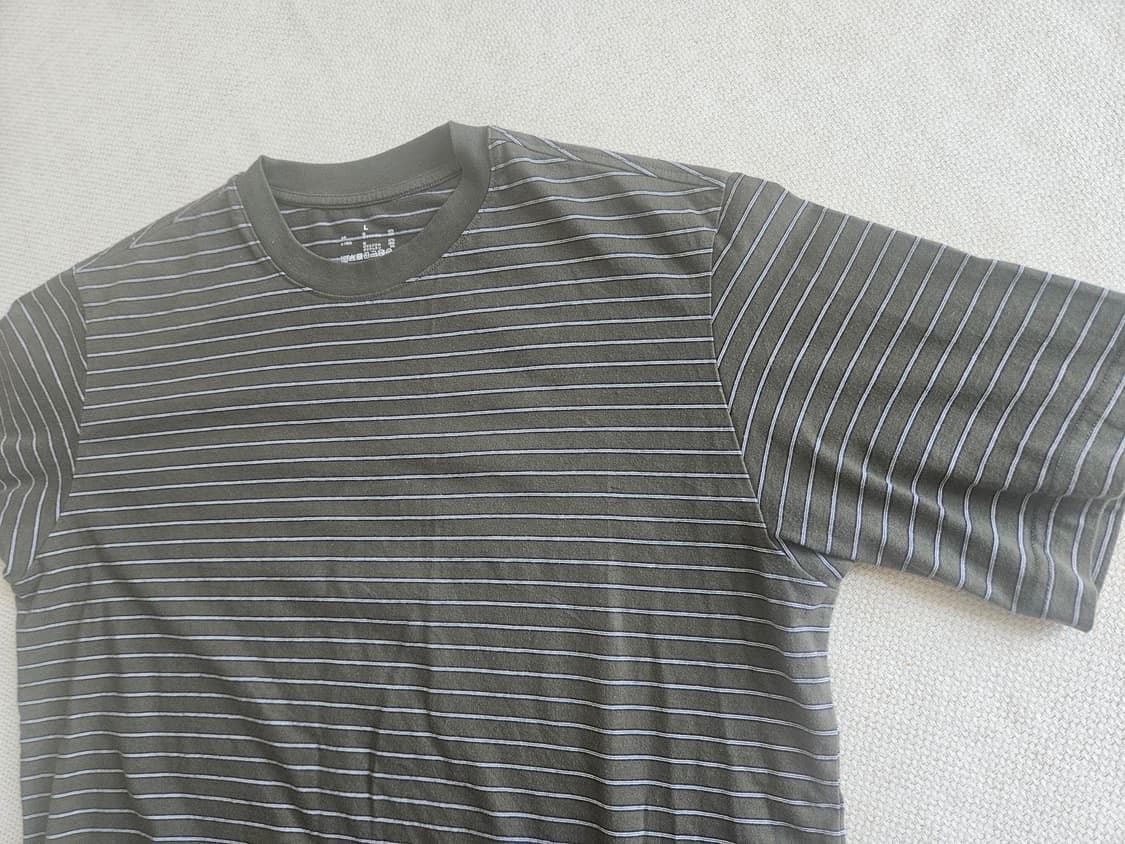 muji 재팬 무인양품 스트라이프 티셔츠 카키 L 상품이미지1