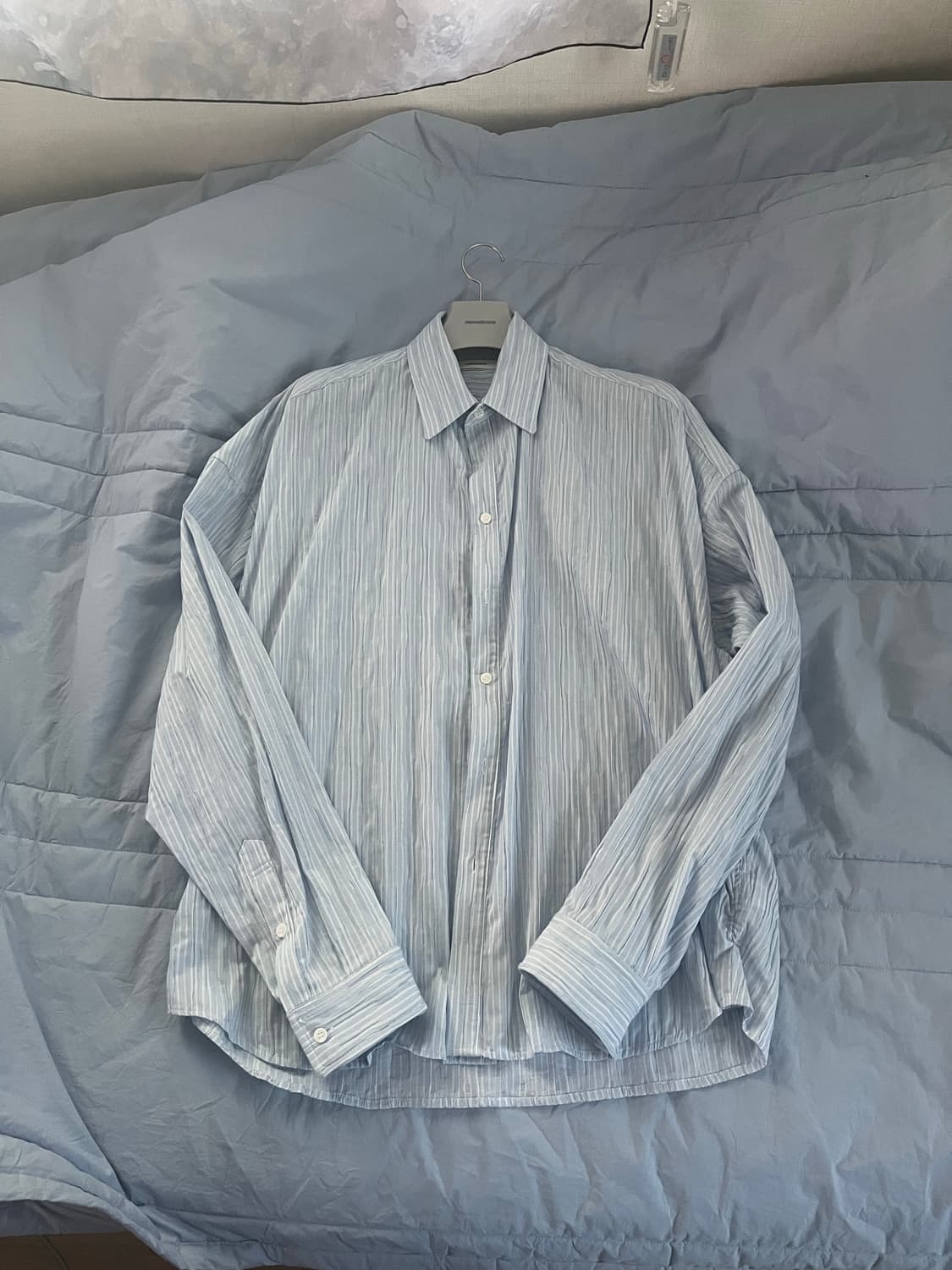 [1] 논노드 플렉시블 스트링 턱트 스트라이프 셔츠 스카이 블루 상품이미지1