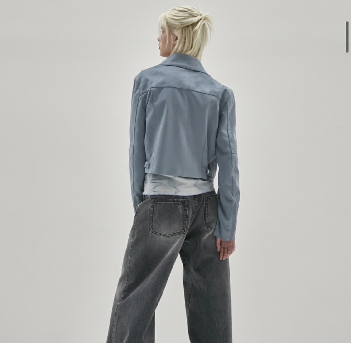 비건 스웨이드 크롭 자켓 BLUE 상품이미지2