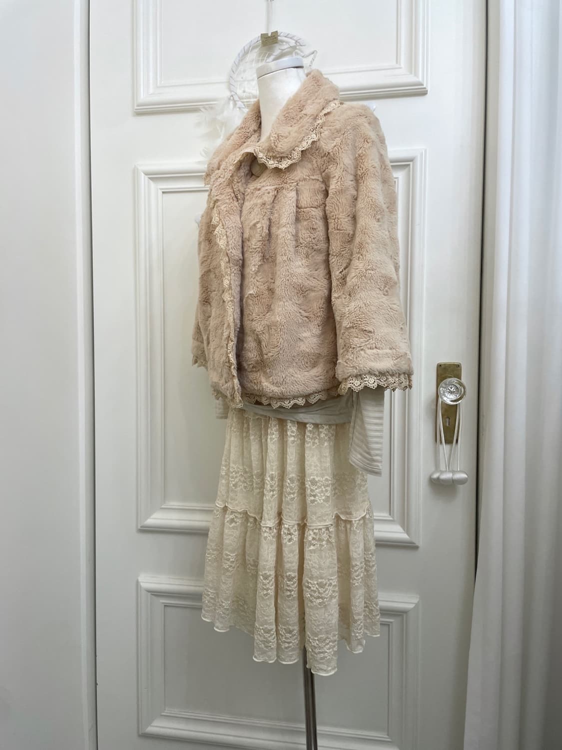 beige lace fairy midi banding skirt 상품이미지7