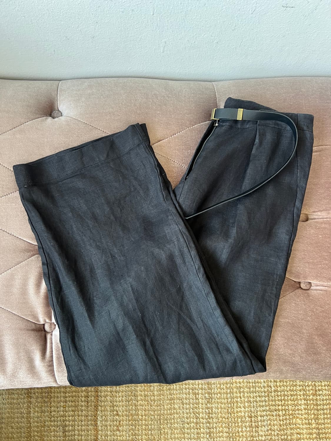 쇼핑몰 여성 블랙 린넨바지 세미와이드핏팬츠 상품이미지4