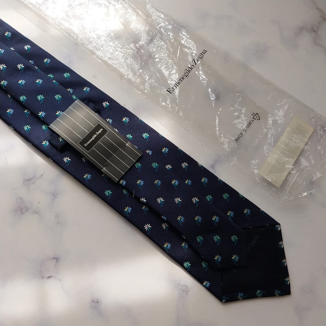 제냐 실크 네이비 플라워 패턴 넥타이 9.3cm 새제품 K2446 상품이미지9