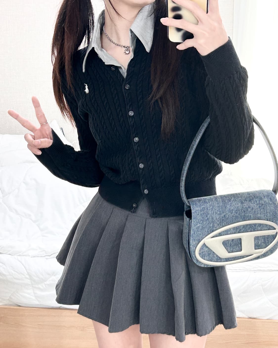 폴로 신형 화이트포니 블랙 케이블 가디건 상품이미지1