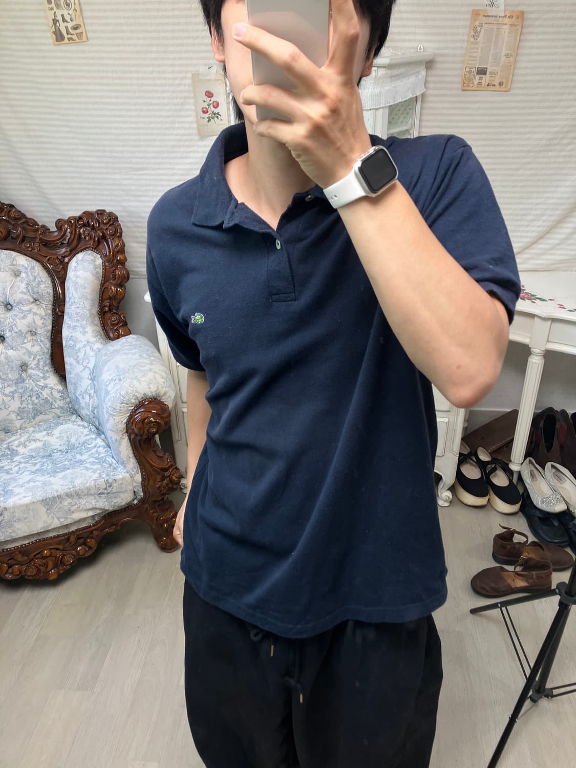 라코스테 네이비 컬러 반팔 1284 모리걸 일본빈티지 y2k 스트릿 갸루 상품이미지1