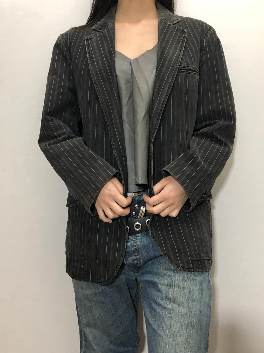 빈티지 빈폴 그레이 스트라이프 자켓 상품이미지2