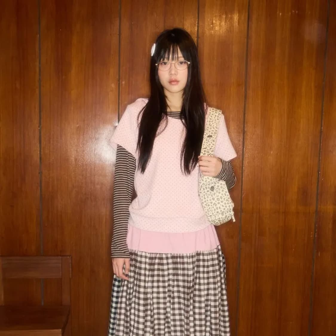 샤키리 쿠키 레이어드 후디 탑 핑크 상품이미지1