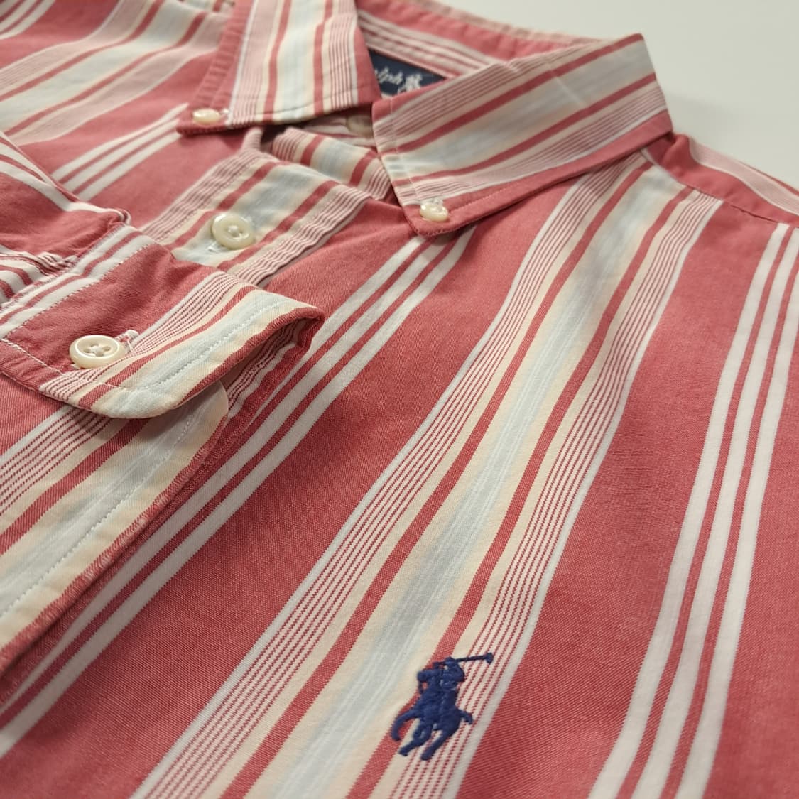 CK301 L 폴로 90s 워시드 레드 프레피 스트라이프 셔츠 남방 상품이미지4