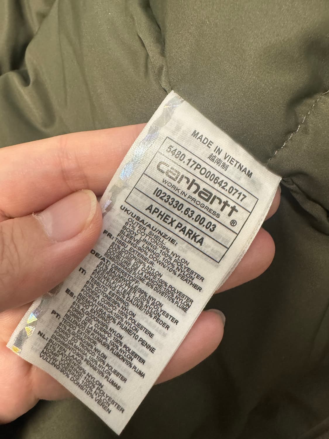 칼하트WIP APHEX파카 L사이즈 상품이미지5