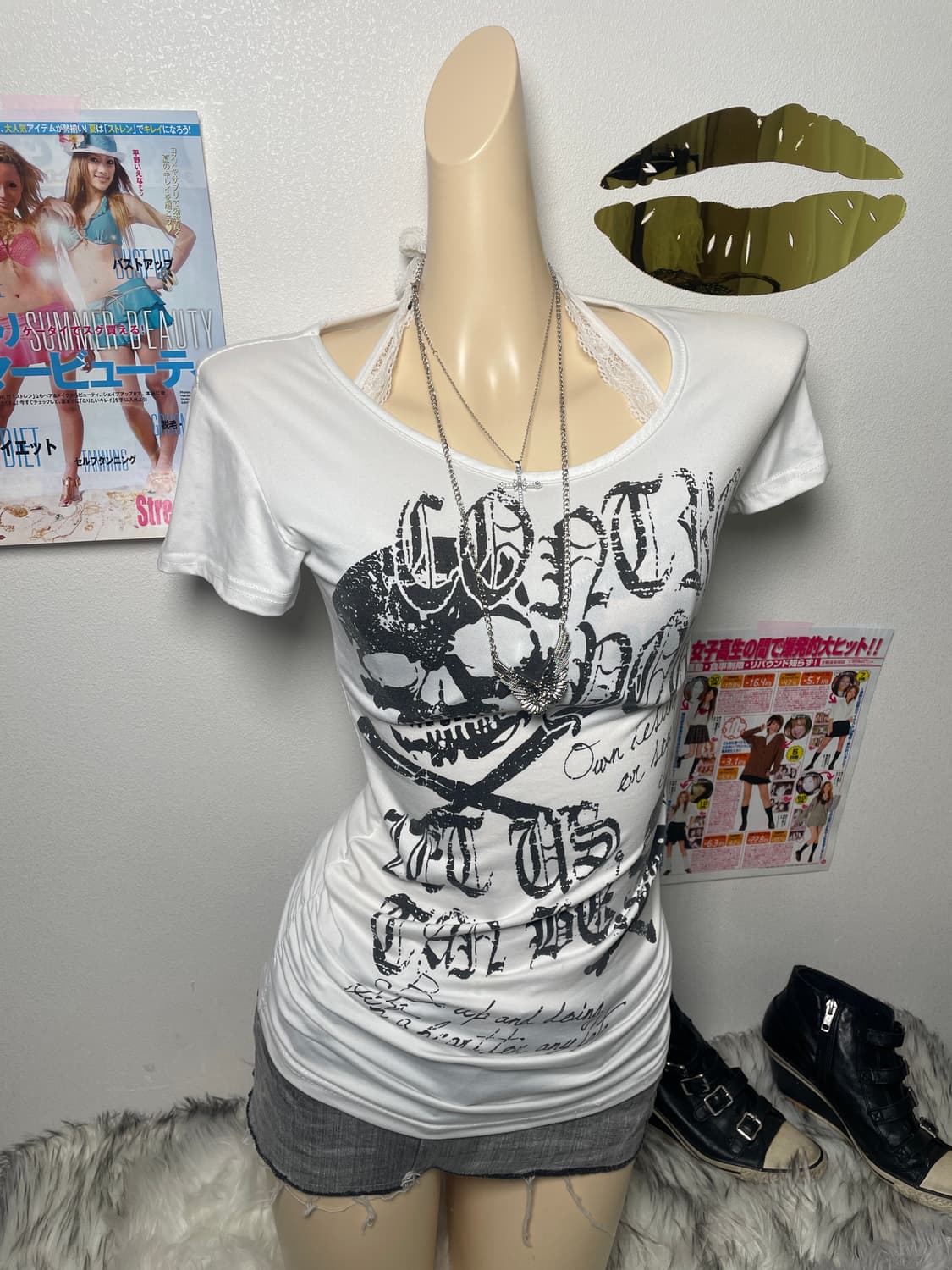 펑크 punk y2k 해골 셔링 반팔티 상품이미지1