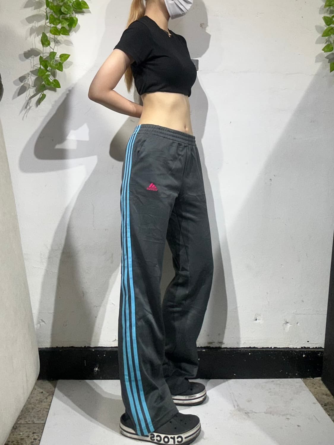 아디다스 차콜 블루 삼선 와이드 팬츠 S 상품이미지1
