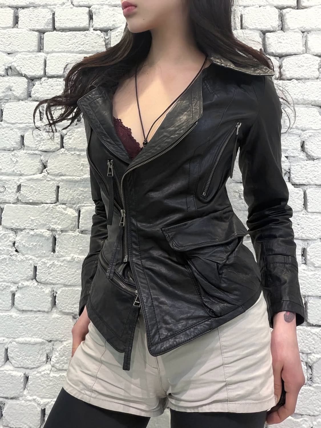 Asymmetric Zip Leather Rider Jacket 상품이미지4