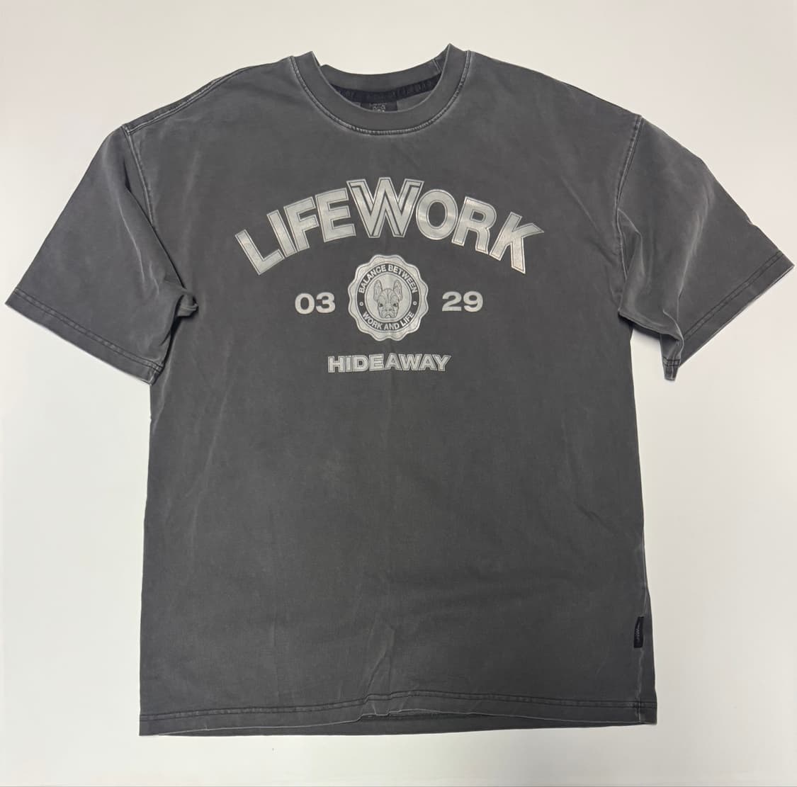 라이프워크 빈티지 워싱 빅 로고 반팔 티셔츠 L ~ XL 그레이 상품이미지1