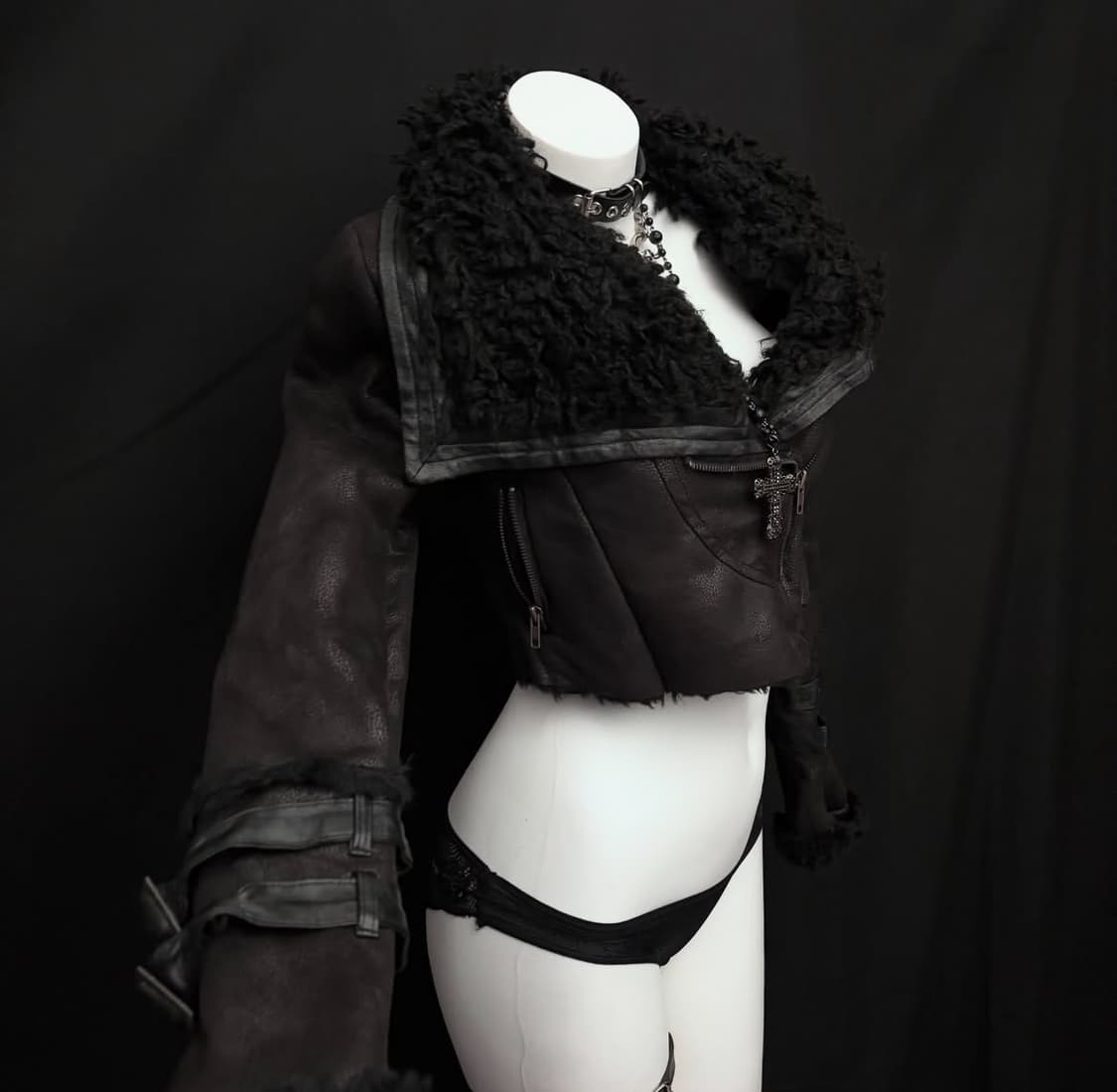 아케호무 크롭 퍼 무스탕 고딕 블랙 비아 데스라이즈 펑크 빈티지 vkei 상품이미지2