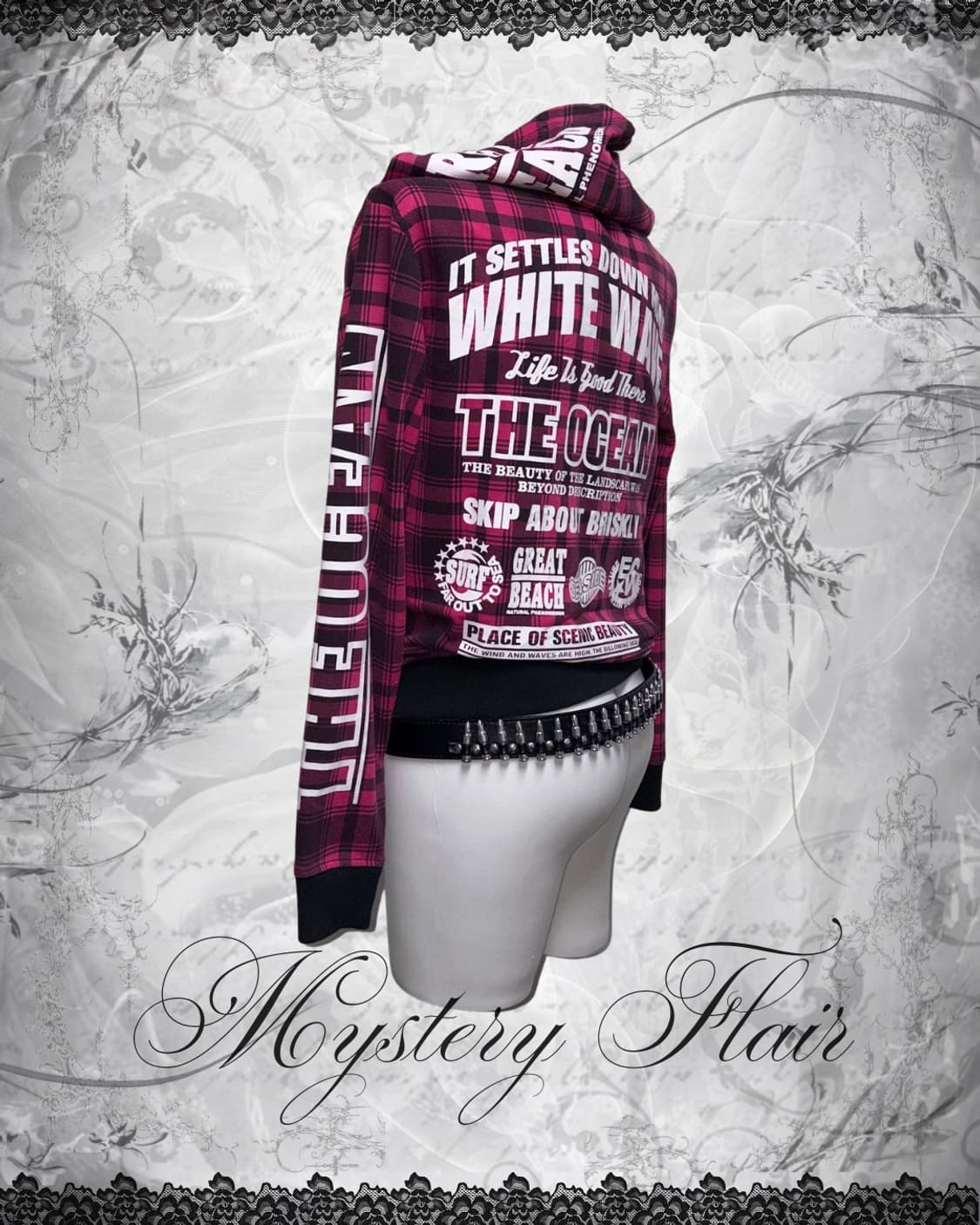 00s 갸루펑크 핫핑크 체크 레터링 후드집업 상품이미지6